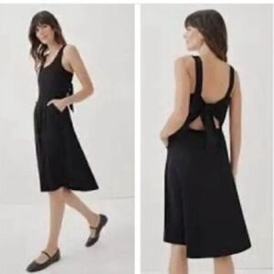Pact Organic Cotton Black Fit & Flare Bow-Front Dress XS Sustainable